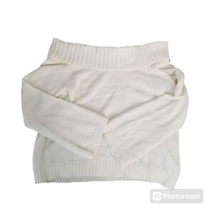 Crown & Ivy White Chunky Knit Off The Shoulder Sweater Size L